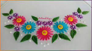 Artesd Olga Bordado A Mano Para Cuello Flores En Puntada Margarita Este tipo de disenos es muy lindo y sencillo de trabajar y quedan mejor su acabado al momento de bordar puede ser en una tela preferida dando los colores. para cuello flores en puntada margarita