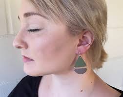 Sage & Silver Polymer Clay Triangle Earrings