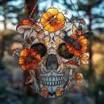 Skull Stained Glass Suncatcher: Gothic Halloween Decor