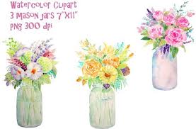 Watercolor Vase Of Flowers Mason Jar Mason Jar Flowers Flower Vases Mason Jar Clip Art