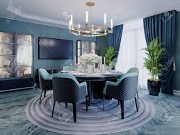 4.7 out of 5 stars 450. Modern Luxurious Dining Room In Blue White And Black Color With A Large Round Served Table And Chairs 3d Rendering Stock Photo Picture And Royalty Free Image Image 150502664