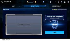 Choose a category in which to play the trivia quiz from general knowledge, dictionary, entertainment, history, food + drink, geography and science + nature. Challenges Marvel Future Fight