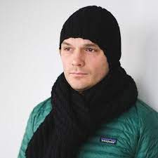 Black Knitted Scarf And Hat Set Mens Knit Beanie Scarf Set Etsy Knit Hat For Men Hats For Men Men S Knit