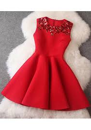 Robe de soirée patineuse couleur royal à découpes et dos nu. Mini Robe Patineuse Avec Paillette Plisse Tutu Sans Manches Mode Rouge Robes Mini Robes