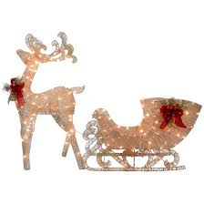 Santa in sleigh with reindeer flying and arrow sign over winter wonderland and moon. Reindeer Pulling Sleigh Lighted Display Reviews Birch Lane