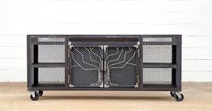 This industrial looking diy console table is simple but gorgeous. Diy Modern Industrial Tree Tv Stand Media Console Using Steel Reclaimed Wood