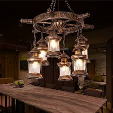 6 Light Chandelier Light Fixture Antiqued Steel Chain Pendant Lighting For Coffee Shop Beautifulhalo Com