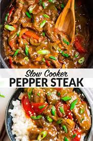 Crock Pot Pepper Steak Is An Easy Homemade Version Of The Classic Chinese American Dish Bell Peppers Crockpot Recipes Beef Crockpot Steak Recipes Pepper Steak