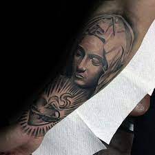 Praying hands and rosary catholic tattoo on left arm. Virgin Mary Tattoo On Forearm Novocom Top