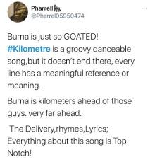 Burna boy (damini ebunoluwa ogulu). See Reactions To Burna Boy S Kilometre Notjustok
