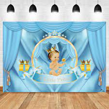 Comprar Camera E Foto Neoback Royal Boy Baby Shower Photo Backdrop Sky Blue Curtain Dark Skin Boy Background Photography