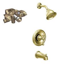 Hot and cold is stamped into the metal and hard to read if that. Moen Kingsley Single Handle 1 Spray Tub And Shower Faucet Trim Kit With Valve In Polished Brass Valve Included T3113p 3570 The Home Depot Tub And Shower Faucets Shower Faucet Shower Tub