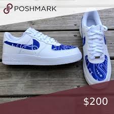 Black Air Force 1 With Blue Bandana Pin On My Posh Closet