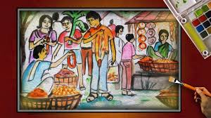 How to draw a garden scenery. Fish Market Memory Drawing