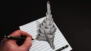 The image can be easily used for any free creative project. How To Draw The Burj Khalifa Draw Trick Art 3d Building On Line Paper Youtube