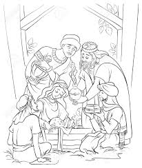 Nacimiento del niño jesús para dibujar. Jesus Maria Jose Y El Dibujo Para Colorear De Reyes Ilustraciones Vectoriales Clip Art Vectorizado Libre De Derechos Image 23291390