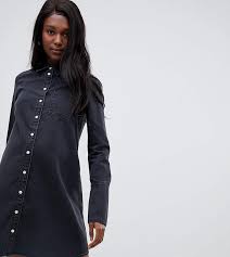 Asos Maternity Asos Design Maternity Denim Shirt Dress With Deep Cuff In Washed Black Maternity Denim Shirt Maternity Denim Denim Shirt Dress