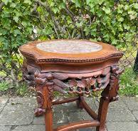 Antique Chinese Carved Rosewood Plant Stand Side Table Marble Top