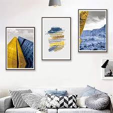 Xurom Decor Paintings Canvas Wall Art Decor For Bedroom 3 Panels Yellow And Blue Canvas Prints Frame Framed Canvas Wall Art Wall Art Painting Framed Canvas Art