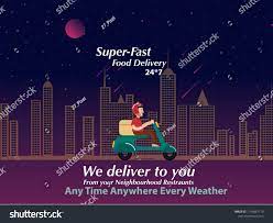 Food Delivery Poster Design Guy Delivering Food At Night Super Fast Food Delivery At Night Food At Your Doorsteps At Food Delivery Food Design Foods Delivered
