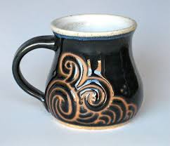 Handmade Ceramic Mug In Deep Sea Tempest Deep Blue And Satin White Comlek Kupalar Kase