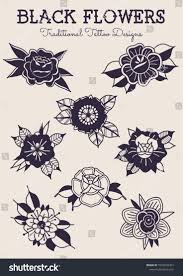 Black American Traditional Tattoo Black Flowers Traditional Tattoo Designs Stock Vector Royalty Free 1052592431 Black Fl Traditional Tattoo Design Traditional Tattoo Flowers Black Art Tattoo