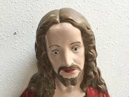 Mid Century Sacred Heart of Jesus Hanging Chalkware ~ 1960s Hand Painted  Religious Catholic Art ~ Vintagesouthwest