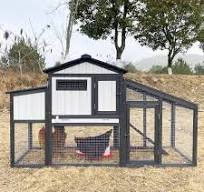 PETSCOSSET 65"L Chicken Coop and Run, Two Story Rabbit Hutch Indoor  Outdoor, Wooden Hen House with Nesting Box, Black