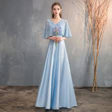 In this dress you will be like a sapphire, so bright and wonderful. Chic Beautiful Sky Blue Satin Bridesmaid Dresses 2019 A Line Princess V Neck 1 2 Sleeves