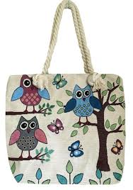 16 x 20 horned owl accent pillow. Owl Tote Beach Bag Ladies Rope Handle Cream Tapestry Canvas Blue Owls Shopper For Sale Online Ebay