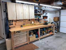 The best material for a garage workbench top is plywood. Finally Finished My Garage Workbench Build Woodworking