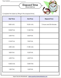 elapsed time worksheets math 