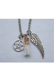 Kostebek Supernatural Wings And Pentagram And Salt Bottle Kolye Kolyeler