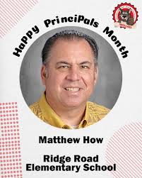 Happy National Principals Month! We'd like to celebrate Mr. Matthew How of  Ridge Road Elementary School for leading the RRE family: educating minds