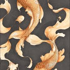 This koi is mainly black but it has white and red parts. Ai40600 Black And Gold Koi Wallpaper By Seabrook Total Wallcovering