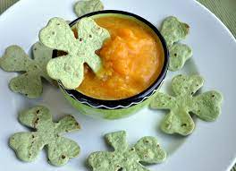 Shamrock Chips With Pot O Gold Dip Recipe Shamrock Chips Irish Appetizers St Patrick S Day Appetizers