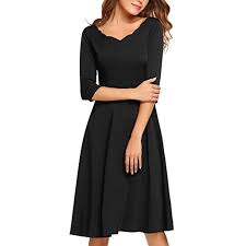 Women 3 4 Sleeve Below The Knee Scallop V Neck Vintage Cocktail Dress Check Out The Image By Visiting The Lin Cocktail Dress Vintage Dresses Coctail Dresses
