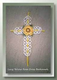 A good idea is to combine two hobbies, to theme your crocheting with your other passion. Lacy Yellow Rose Cross Bookmark Free Pattern