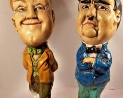 Vintage Chalkware LAUREL & HARDY Statues Figurines Large Sculptures 16" LOOK