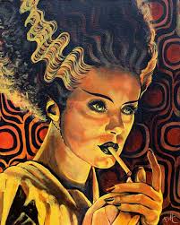 Looking For Monster Love by Mike Bell Canvas Giclee Tattoo Art Print Bride  of Frankenstein