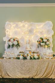 Dessert Table With Paper Flower Backdrop Paper Flowers Diy Wedding Wedding Candy Table Paper Flower Backdrop Wedding