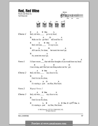 Red Red Wine Ub40 By N Diamond Lyrics And Chords Guitar Chords And Lyrics Guitar Chords For Songs