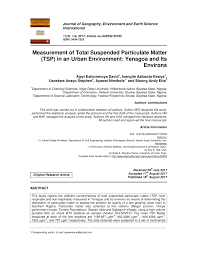 Pdf Measurement Of Total Suspended Particulate Matter Tsp In An Urban Environment Yenagoa And Its Environs