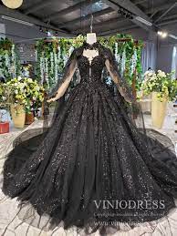 Sparkly Black Lace Ball Gown Wedding Dress With Cap Vintage Formal Dress Fd1926 Black Lace Ball Gown Black Wedding Gowns Wedding Dresses Lace Ballgown