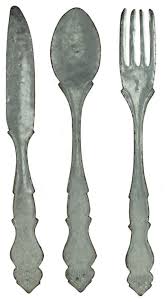 large galvanized metal fork spoon knife