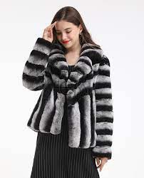 Rex Rabbit Fur Jacket With Chinchilla Look Rabbit Fur Jacket Rabbit Fur Real Fur Coat