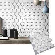Geben sie ihren fliesen eine besondere note: Abziehen Und Aufkleben 3d Selbstklebend Mosaik Wand Fliesen Weiss Hexagon Alle Ebay