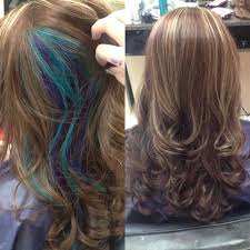 Red And Highlights All Over And A Blue And Purple Peekaboo Underlights Hair Hidden Hair Color Peekaboo Hair