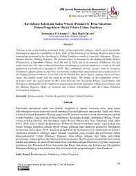 Pada banyak desa, peran pokdarwis mengembangkan wisata di desa sangat terasa manfaatnya. Pdf Revitalisasi Kelompok Sadar Wisata Pokdarwis Desa Sukodono Kecamatan Dampit Kabupaten Malang Dalam Pengelolaan Obyek Wisata Coban Pandawa Bram Asmoro Academia Edu