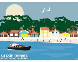 poster the arcachon basin illustration boat arcachon basin sea gift idea digital art cabin tide bassin d arcachon cap ferret illustration de bateau